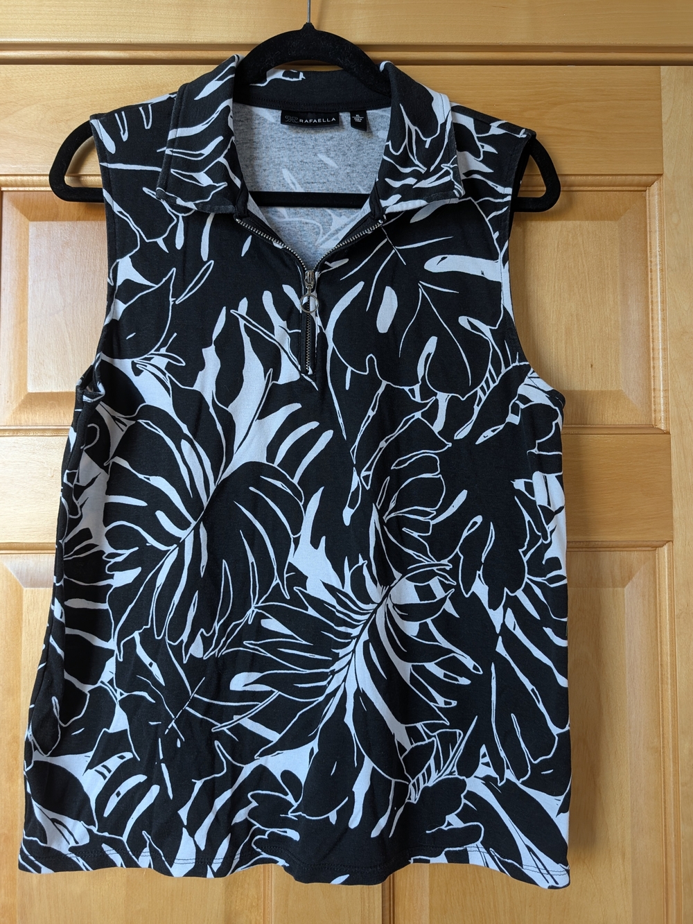 Rafaella Black & White Tropical Zip Polo Tank